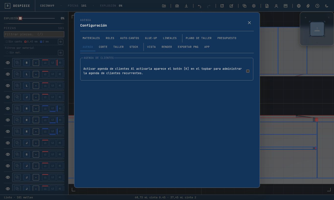 Settings → Agenda con el master toggle apagado