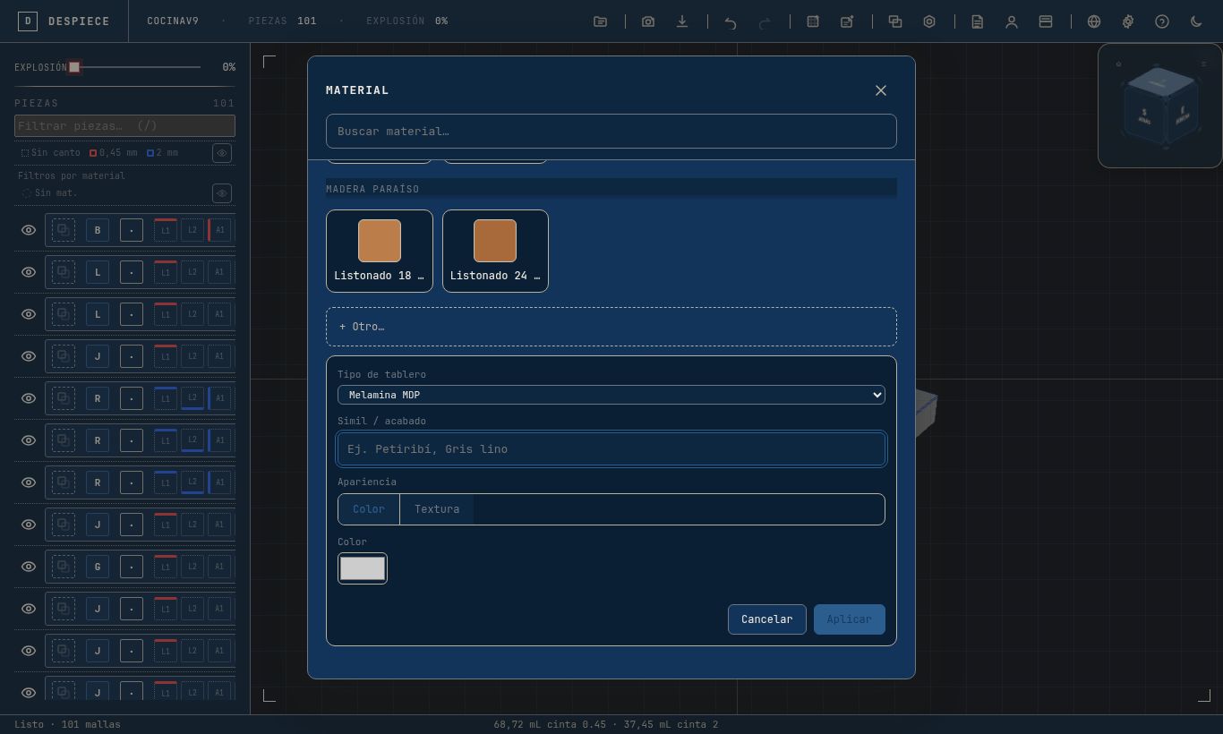 Form Otro con toggle Color|Textura abierto