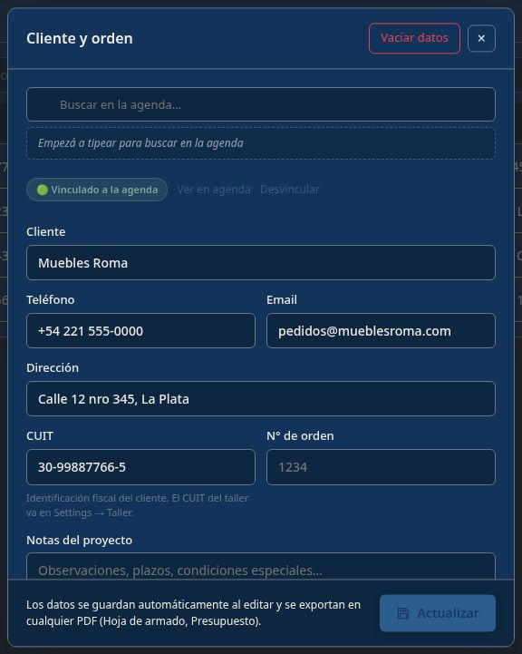 Sheet [C] con datos pre-rellenados del cliente a editar