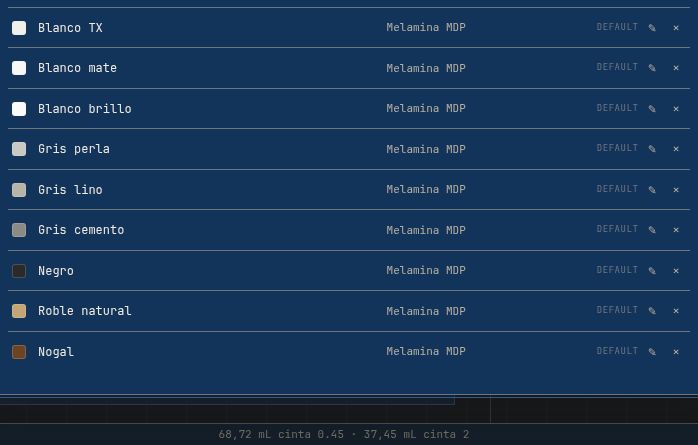 Lista de materiales built-in