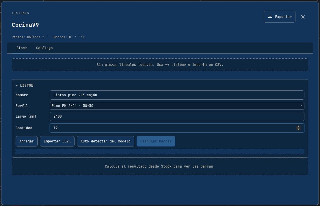 Wizard + Listón con nombre, perfil, largo y cantidad