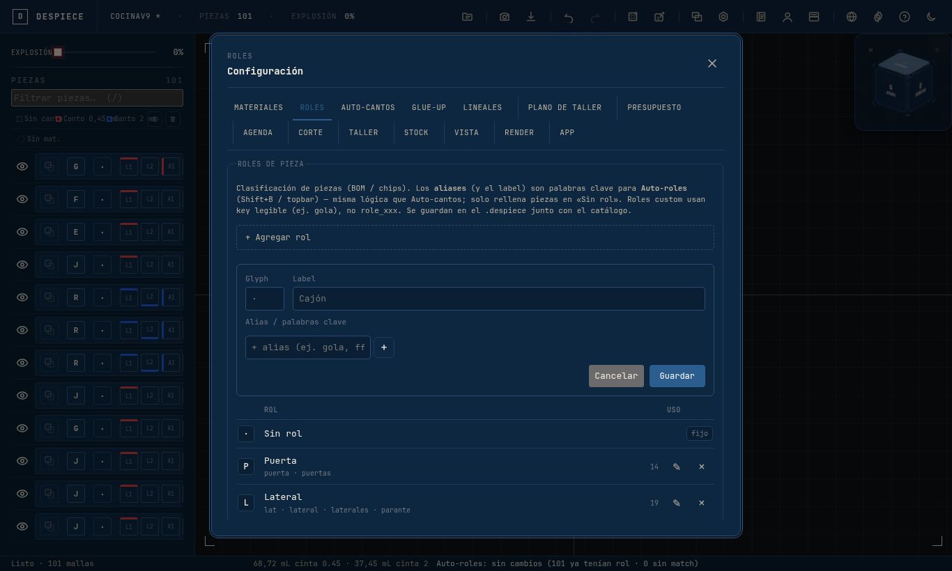 Tabla de roles en Configuración