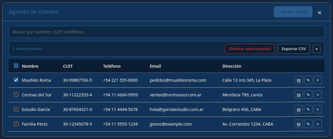 Bulk bar con dos clientes seleccionados y conteo